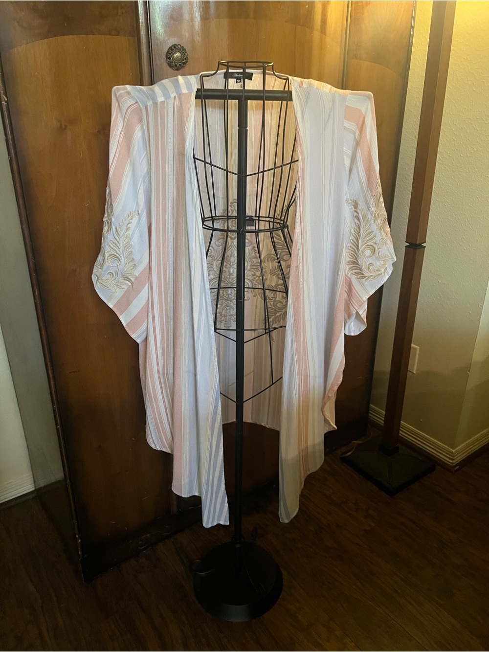 Lightweight Striped Kimono Cardigan in Blush & Ivory